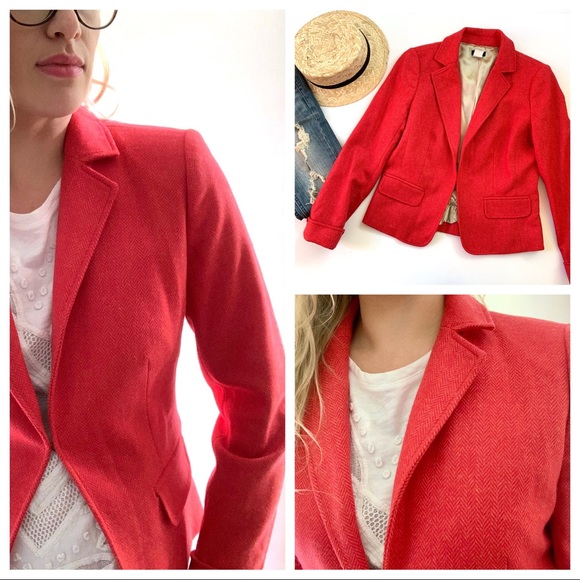 J. Crew Jackets & Blazers - J. Crew Coral Wool Herringbone Blazer Hook Closure